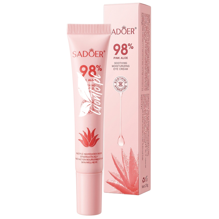 SADOER Pink Aloe 98% Łagodząco-Nawilżający Krem pod Oczy z Różowym Aloesem, Kwasem Hialuronowym i Niacynamidem 20g