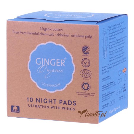 Podpaski higieniczne na noc 100% organic 10szt. Ginger Organic