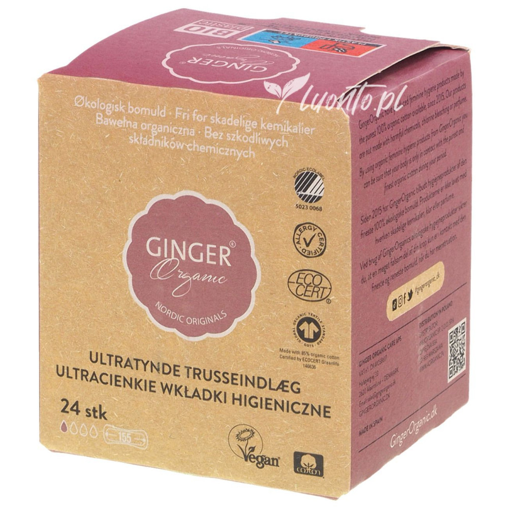 Wkładki higieniczne Ginger Organic ultra cienkie 24 szt.