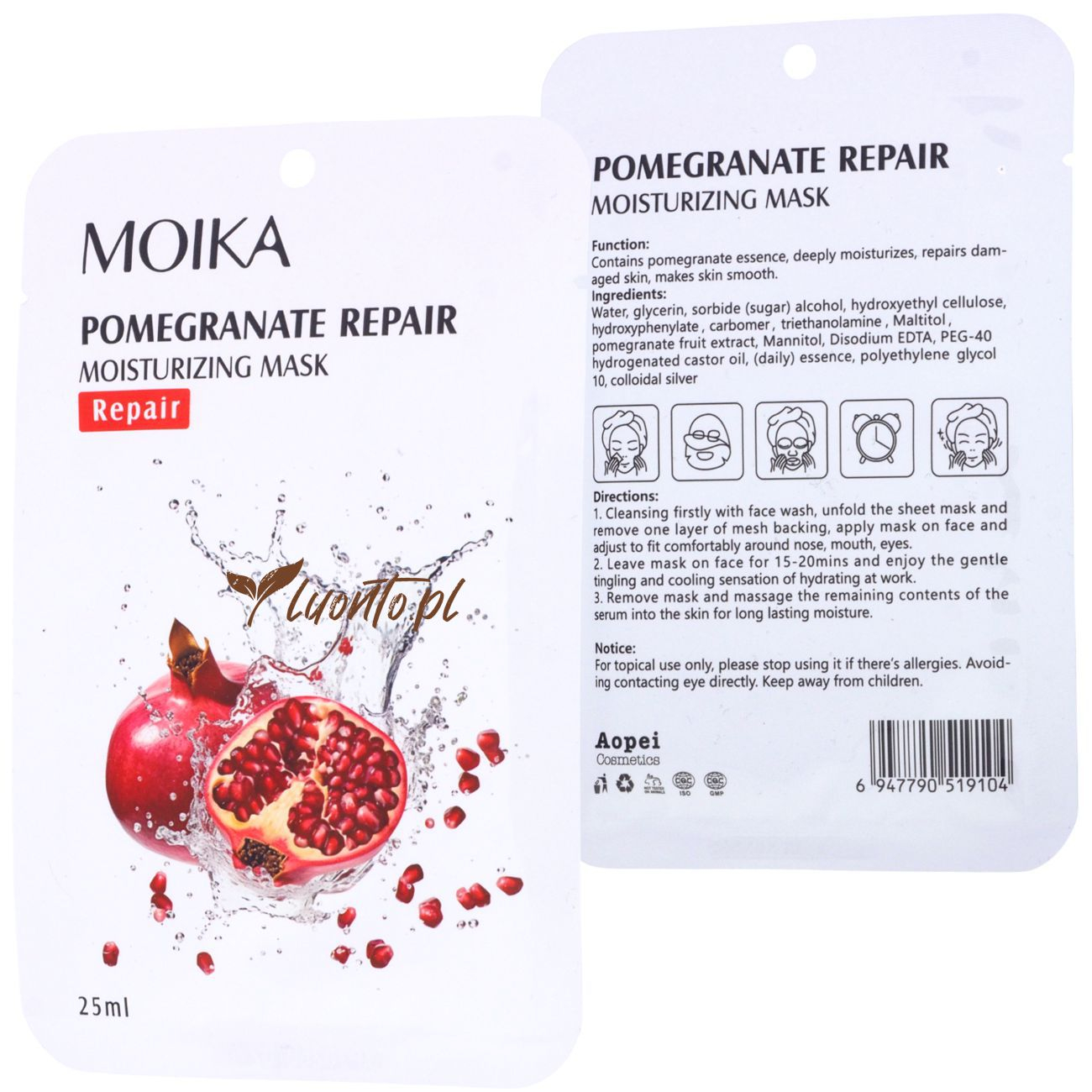 Maska do twarzy w płacie nawilżająca, regenerująca 25 ml Moika granat