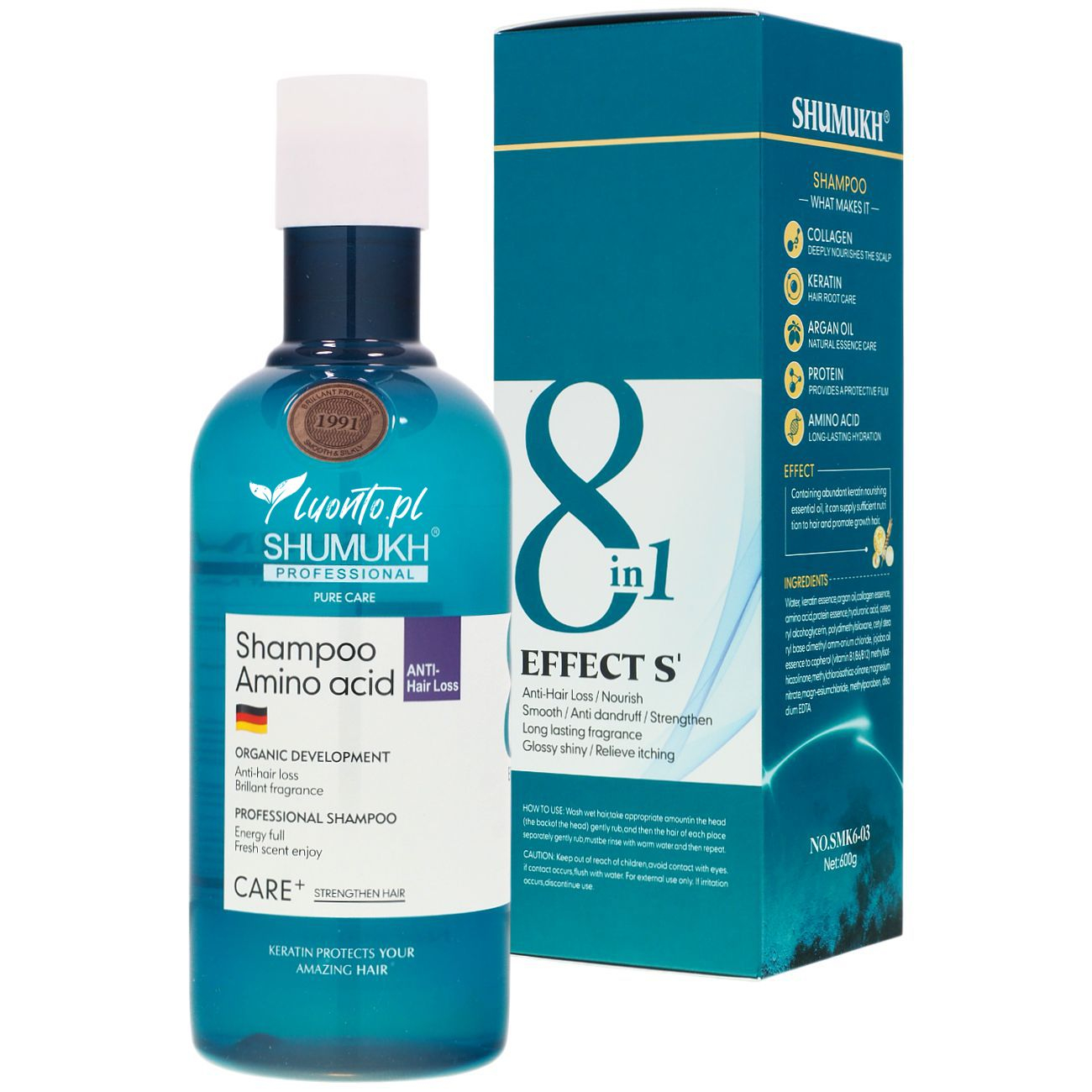 Szampon do włosów 600 g Shumukh 8w1 perfumowany, regeneracyjny niebieski