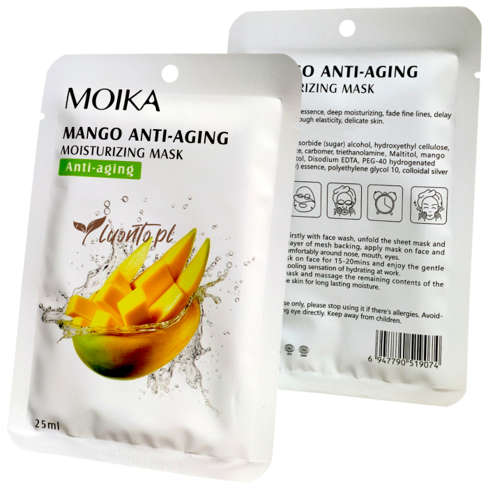 Maska do twarzy w płacie nawilżająca, przeciwstarzeniowa 25 ml Moika mango