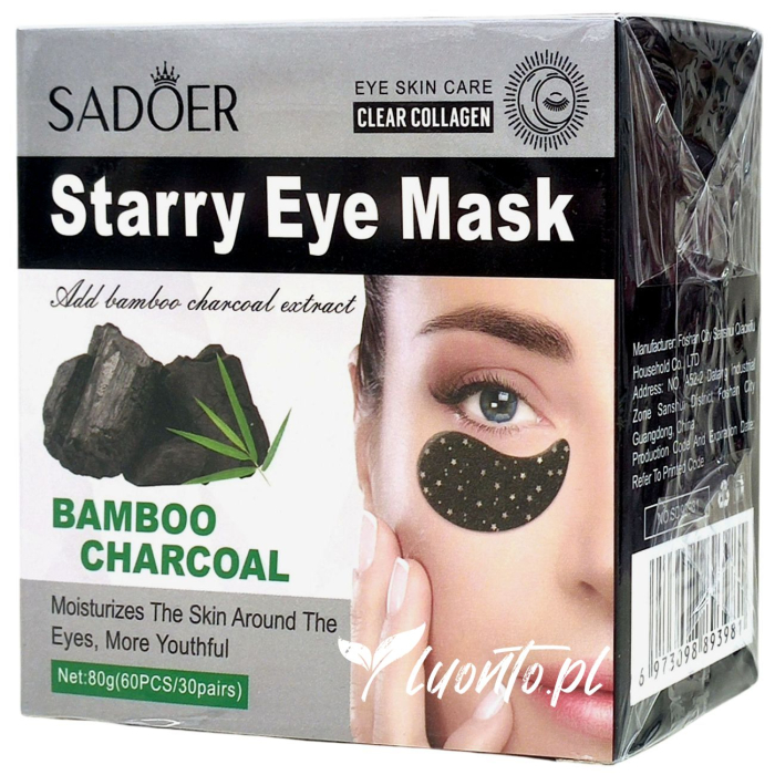 Płatki hydrożelowe pod oczy 60 szt. Sadoer węgiel z bambusa