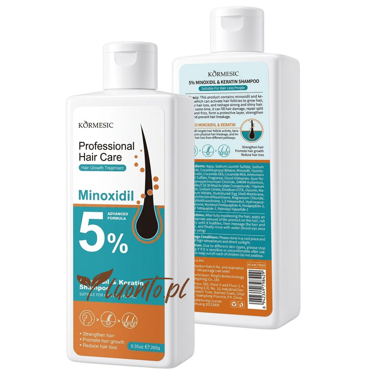 KORMESIC szampon z Minoksydylem 5% i keratyną – profesjonalna kuracja przeciw wypadaniu włosów 265 g