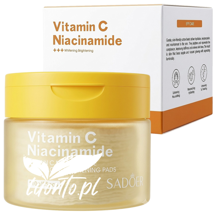 SADOER Vitamin C Niacinamide – Rozjaśniające płatki do twarzy z witaminą C i niacynamidem, wyrównujące koloryt, 55 szt.