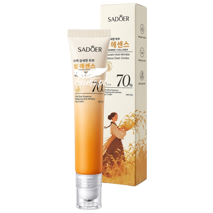 SADOER 70% Rice Essence Krem Pod Oczy z Ekstraktem z Ryżu Niacynamid i Kolagen na Cienie i Zmarszczki z Masażerem 20g